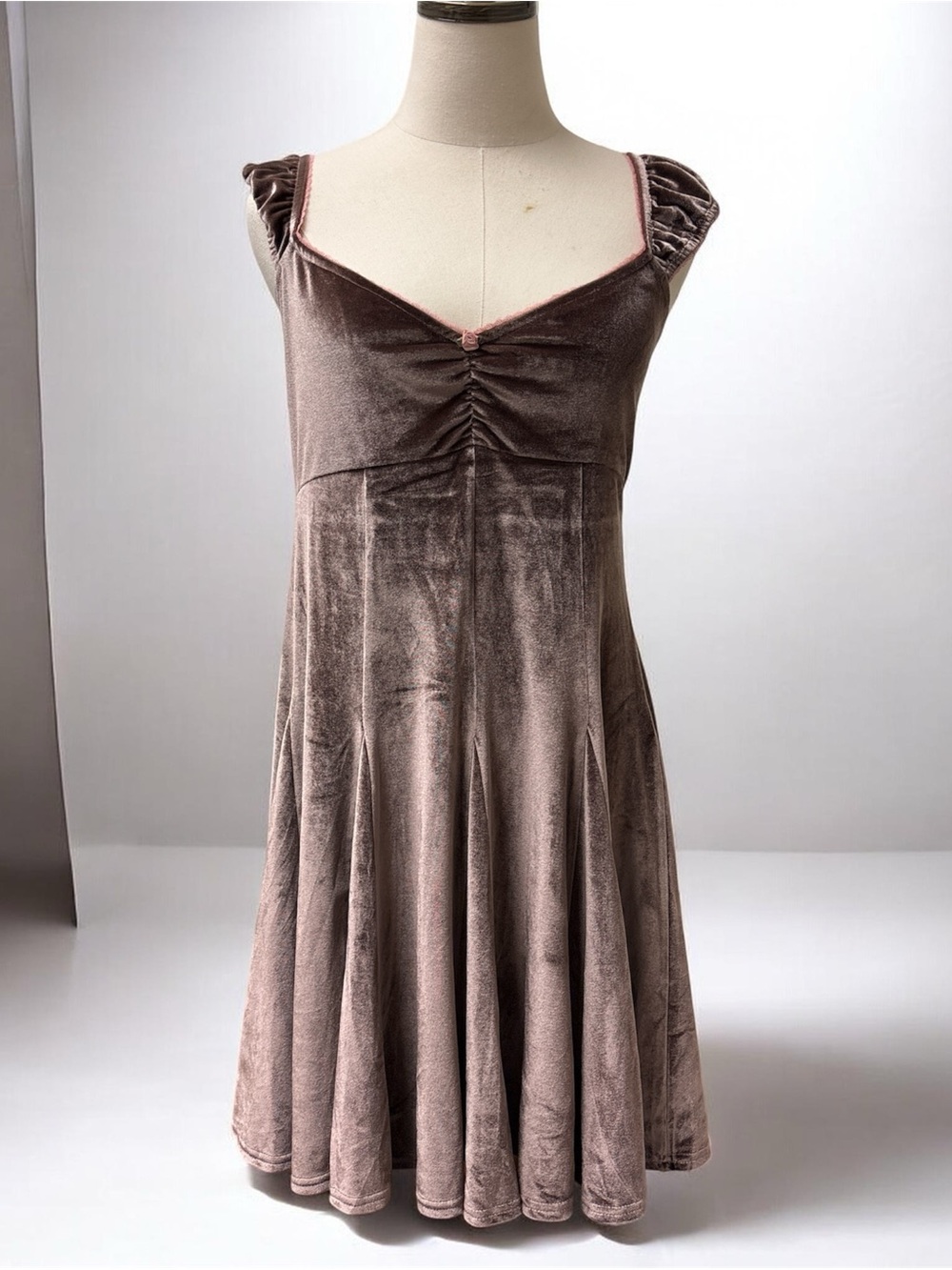 *NWT* Free People Taupe Velvet Midi Dress with Ruched Bodice